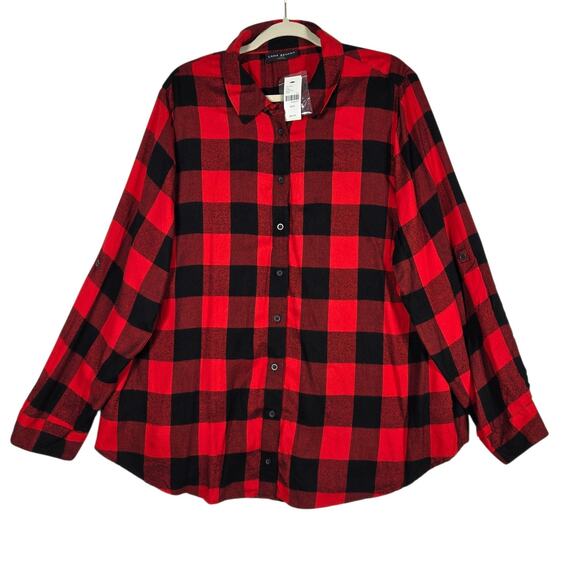 Lane Bryant Shirt 22/24 Plus Red Buffalo Plaid No-Peek Hidden Buttons Utility - Picture 1 of 13